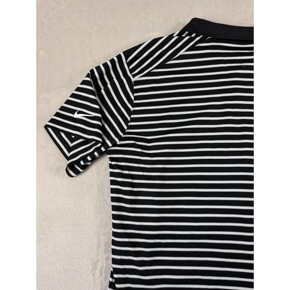 Nike Dri Fit Golf Polo Men XL Black White Striped Texans Shield Performance Polo